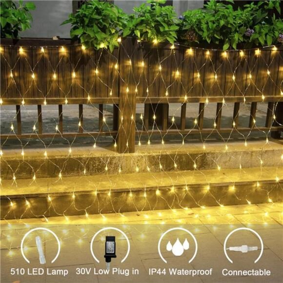 510 LED Christmas Net Lights 27.9ft x 5ft Mesh Lights Outdoor Clear Wire 8 modes - Picture 2 of 7